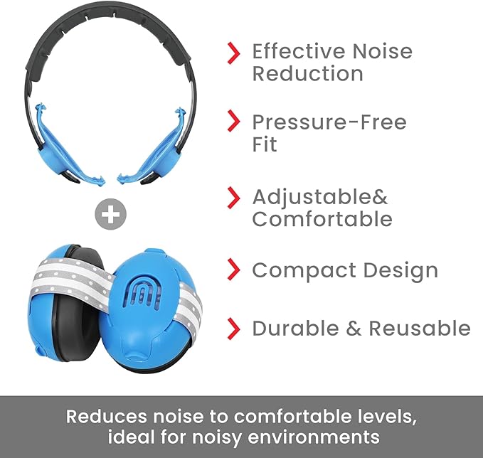 2-in-1 Adjustable Baby & Toddler Noise Cancelling Headphones - Ear Muffs for Kids 1-3 for Airplane Travel