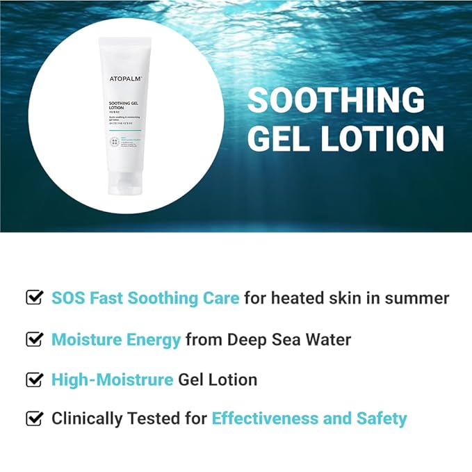 ATOPALM Soothing Gel Lotion 4 Fl Oz, Cooling and Calming Moisturizer for Sensitive, Eczema Prone, Heat Rash Skin, Redness Relief, Lightweight Mild Face and Body Lotion for Baby, Korean Skincare