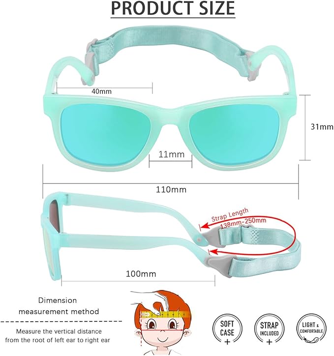 MAXJULI Baby Infant Sunglasses Safe, Soft, With Adjustable Strap 0-24 Months BPA Free 7002