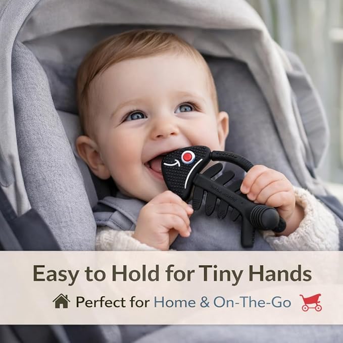 3 in 1 Infant Toys, Baby Teething Toys 3–6 6–12 Months, Teethers for Babies 0–3–6–12 Months for Teething Relief, Baby Gift, Baby Teether Toys, Silicone Sensory Toys, USA Patent Pending, Fish (Black)