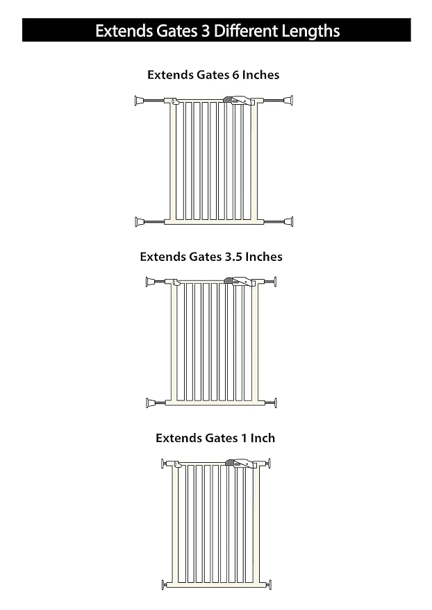 Wall Nanny Extender - 6 Inch Baby Gate Extension Kit -3 Inches Each Side - (Made in USA) Extends Pressure Gates + Protects Walls + Stabilizes Gate - for Child, Pet & Dog Gates (4 Pack) Black