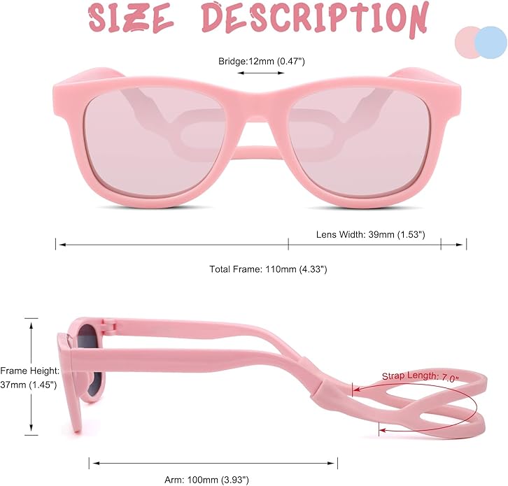 COASION Bendable Flexible Polarized Newborn Baby Sunglasses with Silicon Strap for Infant Boys Girls Age 0-12 Months CA9042