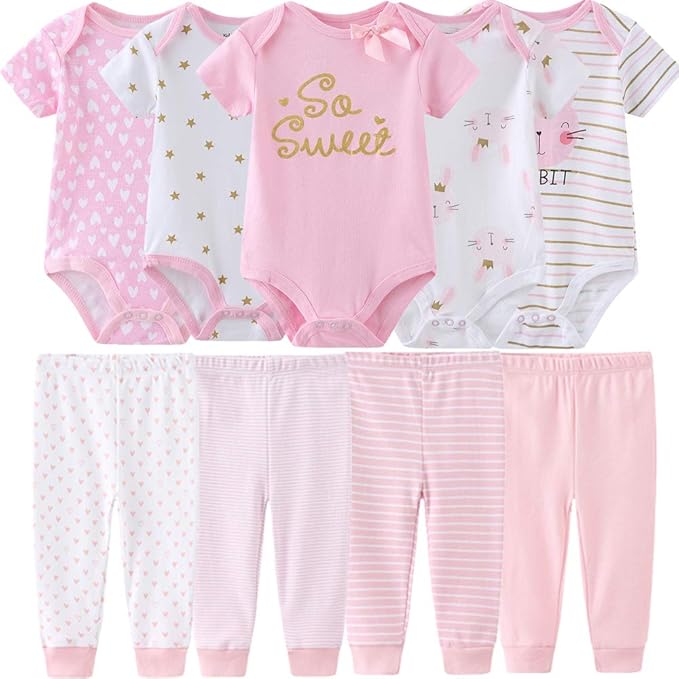 Kiddiezoom Baby Layette Set Baby Boys' 9-Piece Bodysuits Pants Set Toddler Girl Boy Unisex Baby Gift Sets