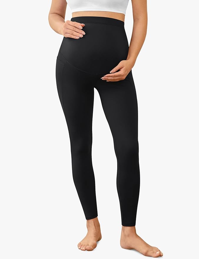 VALANDY Creamlush 2 Pack Women's Maternity Leggings with Pockets Over The Belly,Soft Comfy Active Yoga Lounge Pregnancy Pants