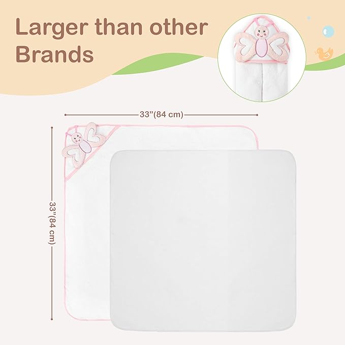 Mother's Choice Baby Towels 100% Organic Hooded Design, Large Size Cotton Baby Bath Towels, Ultra-Soft & Absorbent for Newborns, Infants, Toddlers, Boys & Girls with Animal Hood (Butterfly)