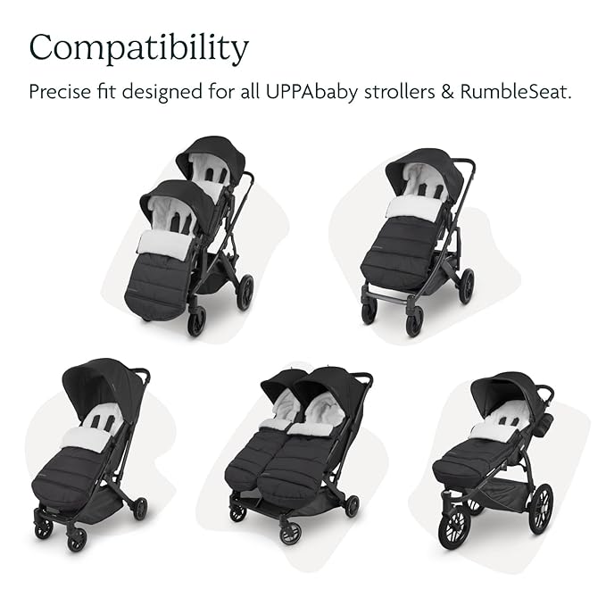 UPPAbaby CozyGanoosh Footmuff - Easily Attaches to UPPAbaby Strollers + RumbleSeat - Ultra-Plush, Weather-Proof - Winter Stroller Cover - Savannah (Pearl Gray Jacquard)
