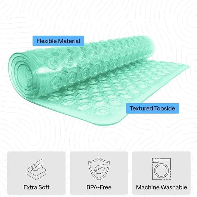 GORILLA GRIP Patented Square Shower Stall Mat, Small Bathtub Floor Mats for Stand Up Showers with Suction Cups and Drainage Holes, Machine Wash, Soft on Feet, Bathroom Accessories 21x21 Inch, Green