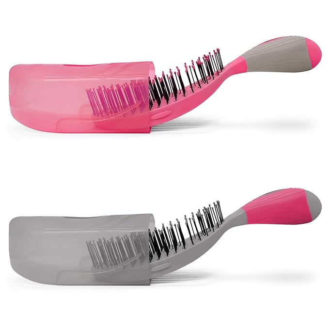 NuWay 4HAIR U.S. Patented Detangler Hair Brush for Men & Women - Pink & Gray | Hair Comb for Scalp Care - Fast Dry Venting Scheme - TravelC Detangling Brush for All Hair Type