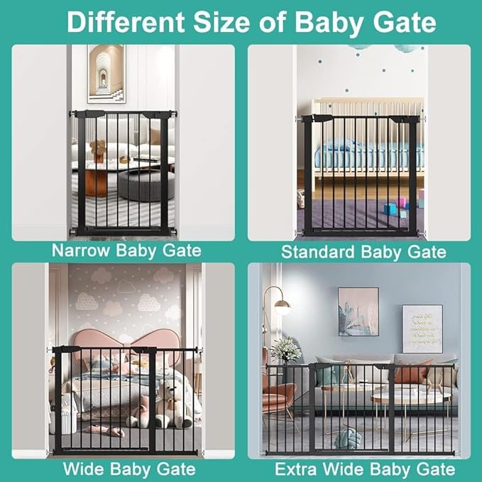 Fairy Baby 22.8"-25.5" Narrow Baby Gate for Stair, Pressure Mounted Auto-Close Pet Gate for Small Walk Thru and Doorways, Safety Child Gate No Drilling, No Extensions, Black