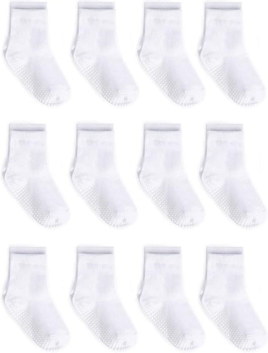 ZAPLES Baby Non Slip Grip Crew Socks with Anti Skid Soles for Infants Toddlers Kids Boys Girls