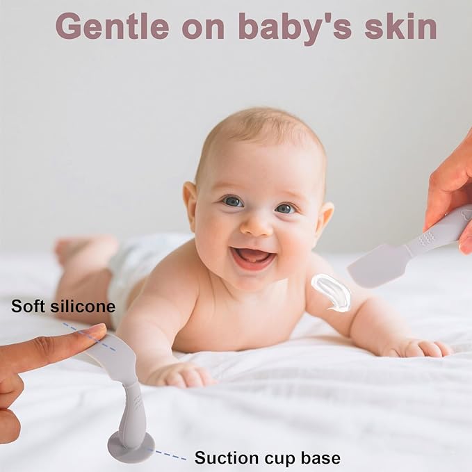 2pcs Baby Diaper Cream Spatula with Travel Case, 2 Sizes Soft Flexible Silicone Butt Paste Applicator Baby Diaper Rash Cream Spatula Bum Brush for Newborn(Grey)