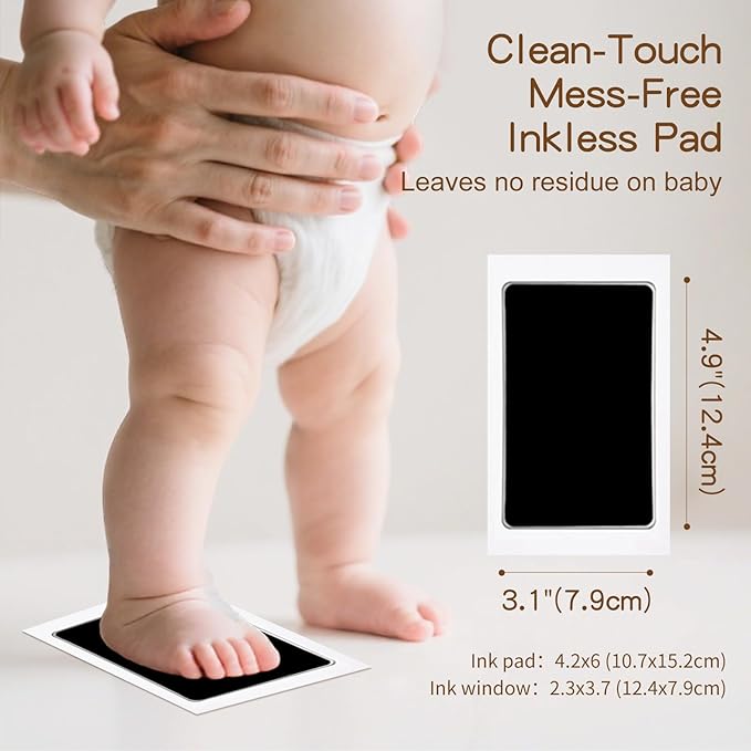 2pc Large Baby Hand and Footprint Kit – Inkless Clean Touch Ink Pad for Keepsake Footprints, Paw Prints, Mess-Free Ink Pad for Newborns and Pets with 8 White Cards (Jet Black.L)