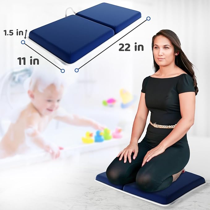 Sleepah Bath Kneeler and Elbow Kneeling Rest Pad Set for Baby Bathing – Waterproof Soft Memory Foam Mat Organizer Babies & Toddler Bathing Time Toys Sponge (Blue)