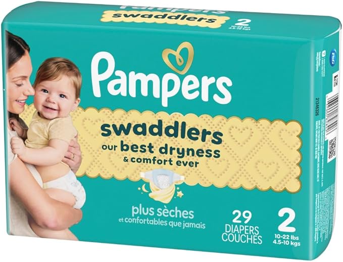 Pampers Swaddlers Diapers, Size 2 (10-22 lbs), 29 Count, Absorbent, Keeps Baby Dry and Comfortable, Skin Safe Disposable Baby Diaper (Packaging May Vary)