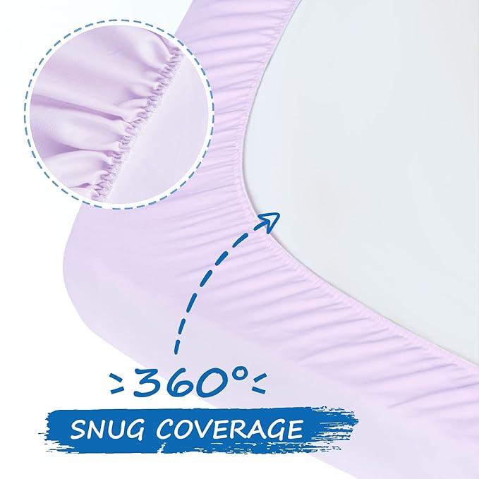 Crib Sheets Girl, 2 Pack Baby Sheets for Standard Crib Mattress & Toddler Bed Mattress, Snug Fit Breathable Soft Fitted Crib Sheet, Pink & Violet