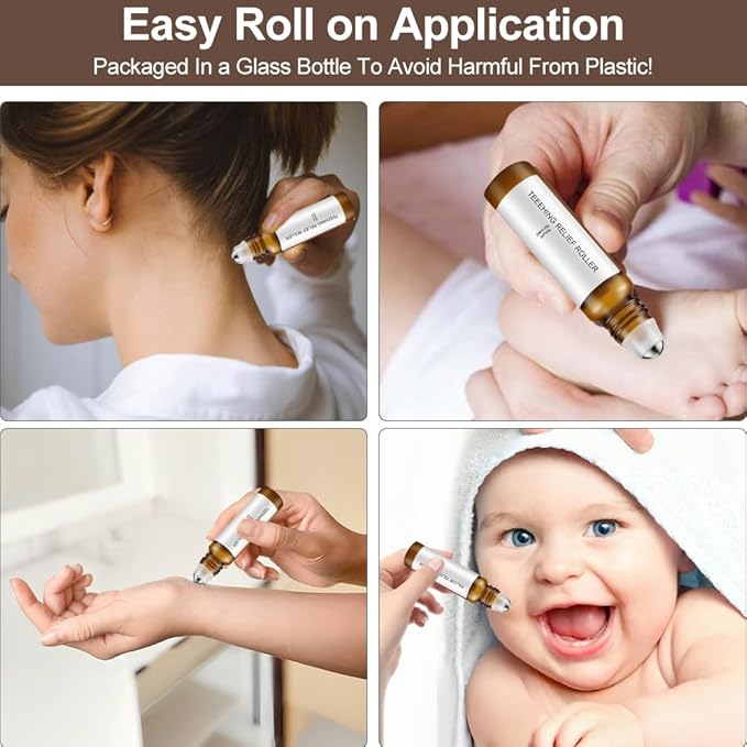 zxbaers 2PCS Teething Roller All Natural for Babies, Natural Pain Relief Roller, Teething Relief Roller, A Thousand Roses Teething Roller Oil