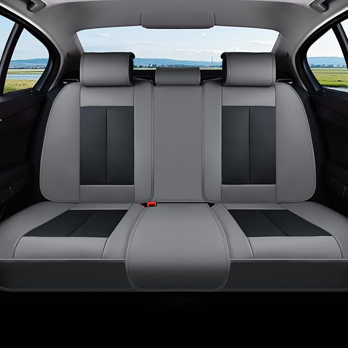 Coverado Rear Bench Car Seat Covers, Car Rear Seat Covers, Nappa Leather Back Seat Cover, Automotive Seat Covers Seat Cushion Cover Universal Fit for Most Cars Sedan SUV Pickup Truck, Black&Gray
