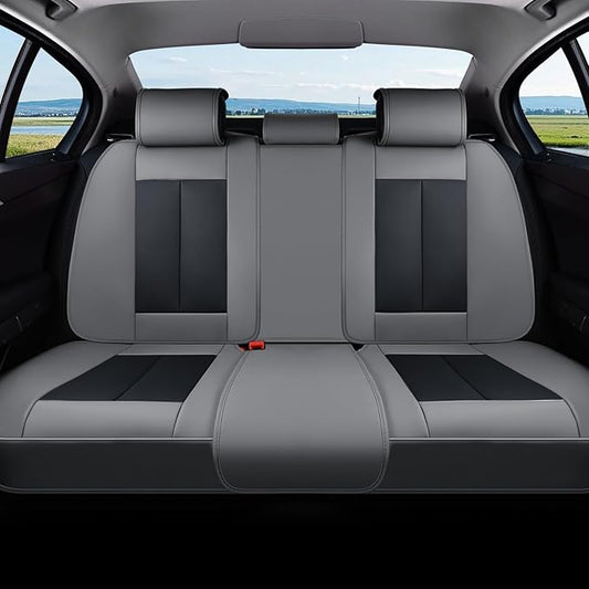 Coverado Rear Bench Car Seat Covers, Car Rear Seat Covers, Nappa Leather Back Seat Cover, Automotive Seat Covers Seat Cushion Cover Universal Fit for Most Cars Sedan SUV Pickup Truck, Black&Gray