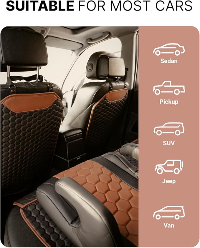 Owleys Set Car Seat Protector & Seat Back Protector Hexy One - Kick Mat Back Seat Protector Hexy - Waterproof & Non-Slip Car Seat Protector