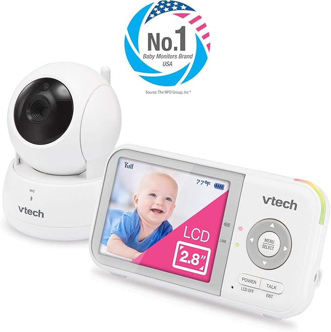 VTech VM923 Baby Monitor, 2.8” Screen, Pan-Tilt-Zoom, 1000ft Long Range, Night Vision, 2-Way Audio, Temperature Sensor, Lullabies, Secure Transmission No WiFi