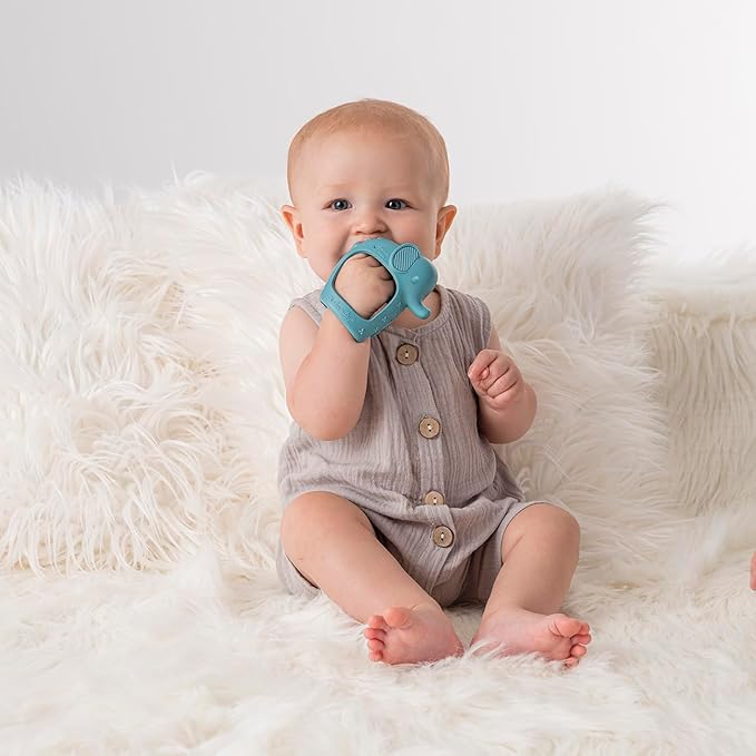 Itzy Ritzy Bitzy Grip Hand Teether - Silicone Teether for Babies - Developmental Teething Toy with Easy-to-Hold Hand Grip, Designed for Babies 3 Months & Up (Elephant)
