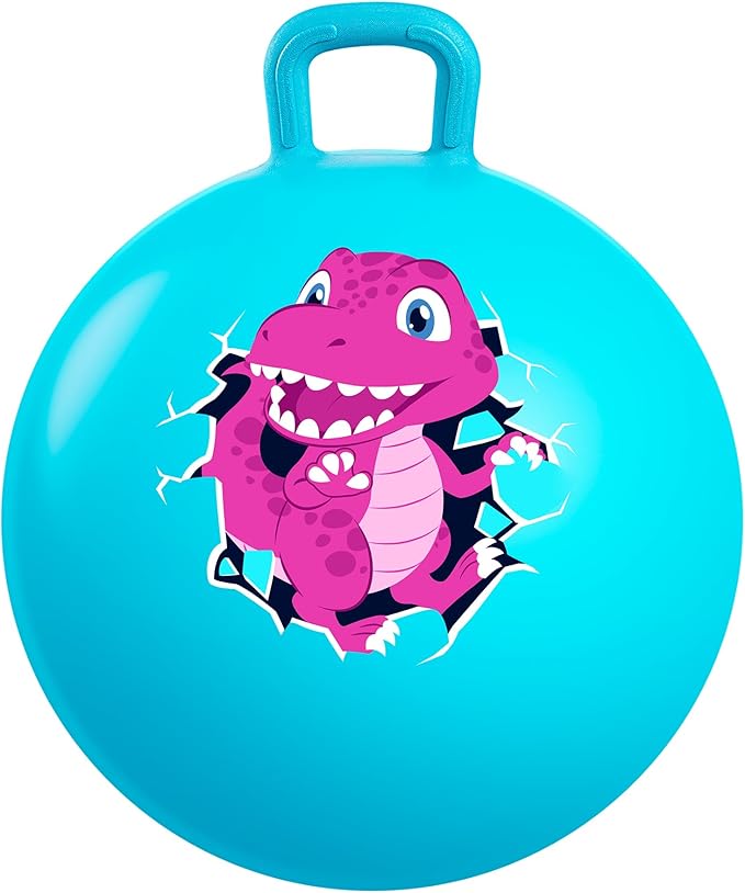 U&C Planet Hopper Ball 18 Inches Bouncy Ball with Handle for Kids Age 3-6 - Blue Dinosaur