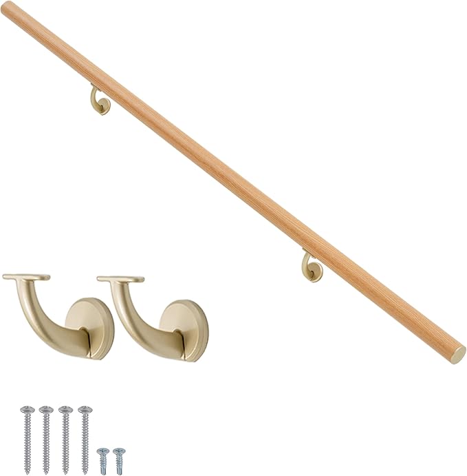 13 FT Modern Aluminum Handrail Set, handrails for Indoor Stairs,Deck,Slope, Wall Mounted Staircase handrails, Zink Alloy Brackets Included,Rust Free. (Cherry Wood Grain, 13 FT)