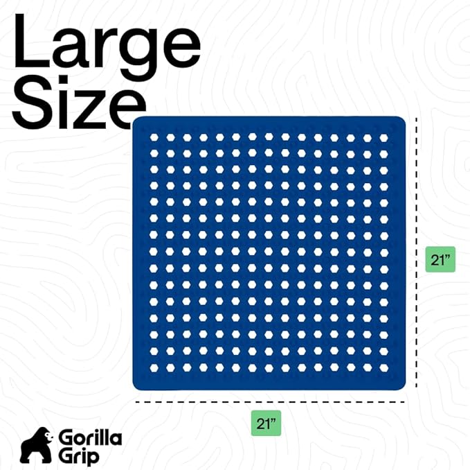 GORILLA GRIP Patented Square Shower Stall Mat, Small Bathtub Floor Mats for Stand Up Showers, Suction Cups, Drain Holes, Machine Wash, Soft on Feet, Bathroom Accessories 21x21 Inch, Royal Blue Opaque