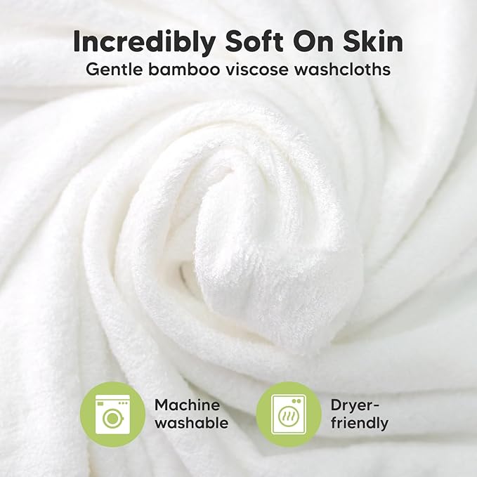6-Pack Baby Washcloths - Soft Absorbent Viscose from Bamboo Wash Cloths for Babies, Kids, Toddlers, Infant, Newborn Bath Towels, Gentle on Sensitive Skin, 10x10 Reusable Face Towels (White/Sky)