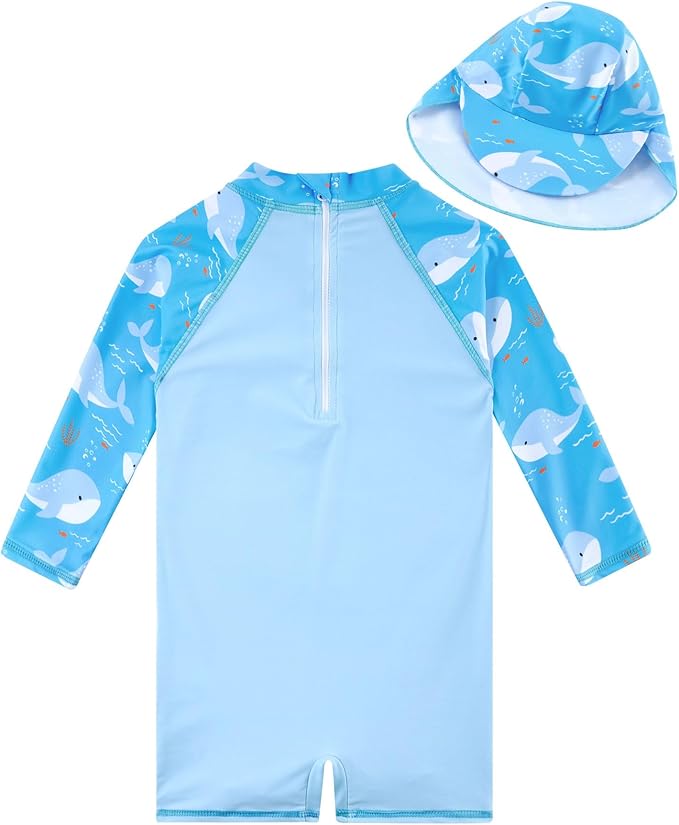 ADUKIDE Baby Boys Swimsuit Summer Beach Rash Guard Swimwear One Piece Sunsuit with Sun Hat 3-24 Months