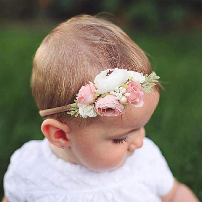 Baby Girl Headbands Nylon Flower Elastic Hairbands 3pcs Hair Accessories Gift for Newborn Infant Toddlers