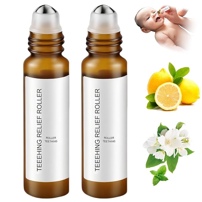 zxbaers 2PCS Teething Roller All Natural for Babies, Natural Pain Relief Roller, Teething Relief Roller, A Thousand Roses Teething Roller Oil