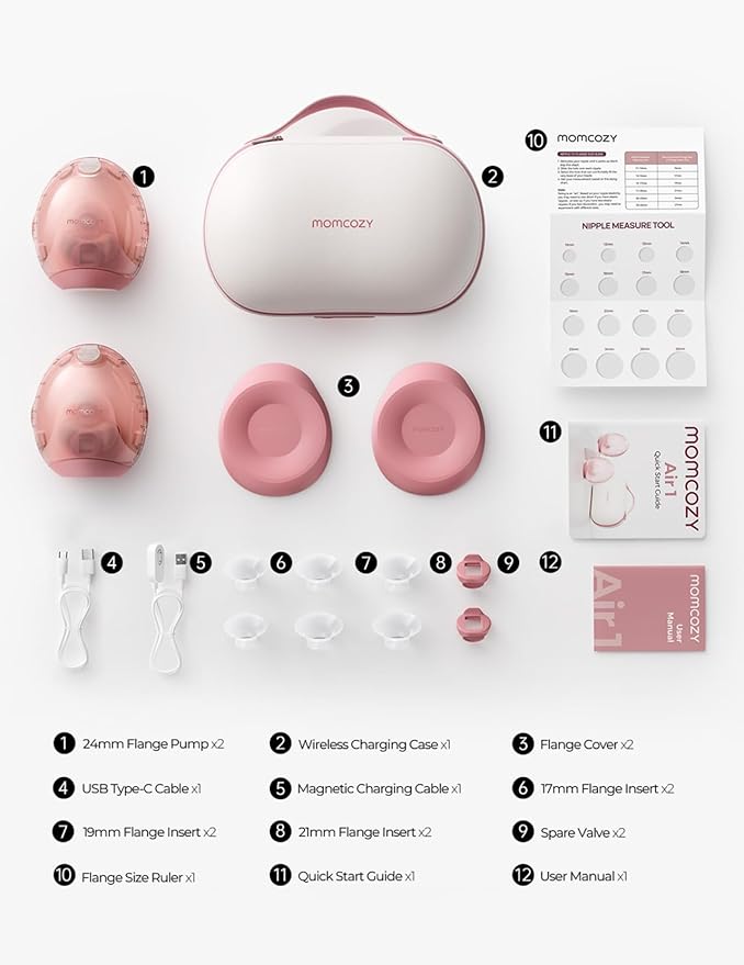 Momcozy Air 1 Ultra-Slim Breast Pump, Hands-Free Wearable Pump with Wireless Charging Case & App Control with Auto Mode & Full-Milk Alert, Industry-First Transparent Top for Easy Nipple Alignment