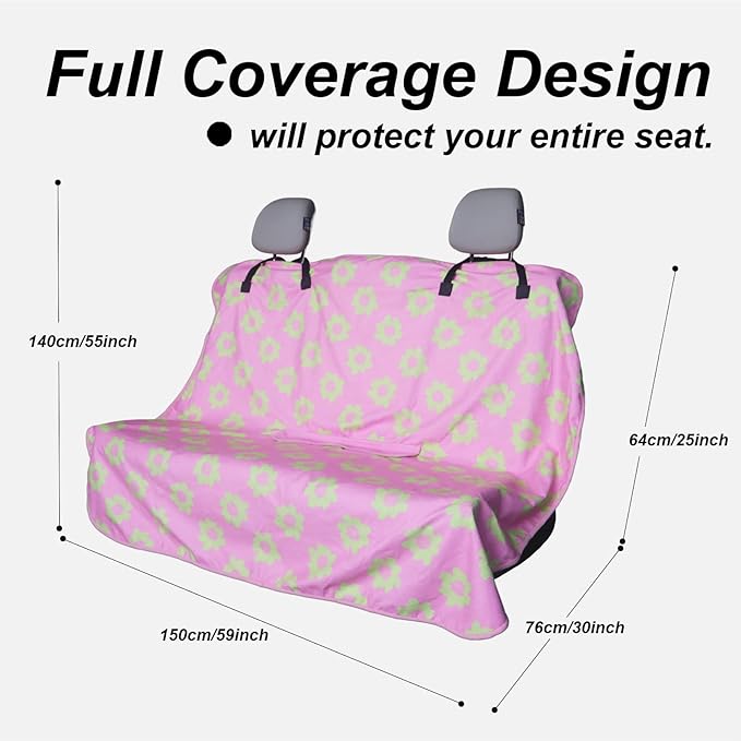 Back Seat Cover Protector for Dogs and Kids, Universal Waterproof Towel Rear Bench Seat Cover for Car, Truck, Van & SUV, Machine-Washable Backseat Car Covers (Pink Flower, 1pcs Rear Seat)