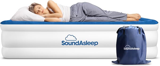 SoundAsleep Products Dream Series Luxury Air Mattress, ComfortCoil Technology, Built-in High Capacity Pump for Home, Camping- Double Height, Adjustable, Inflatable Blow Up, Portable - Twin XL Size
