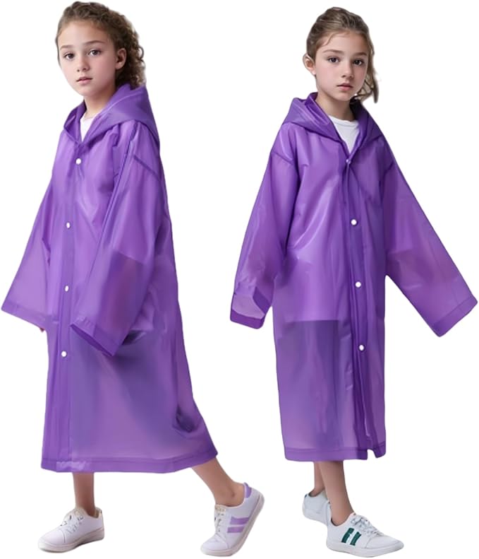 Raincoat Rain Poncho for Kids, 2-5 Pack Reusable EVA Rain Coats for 6-14 Boys Girls, Rain Jackets Gear with Hood