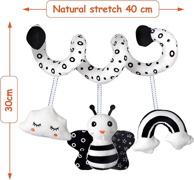 SAMMAS Car Seat Toys, Infant Baby Spiral Activity Hanging Toys Stroller Toys for Car Seat Stroller Bar Crib Bassinet Mobile with BB Squeaker and Rattles (Bee)