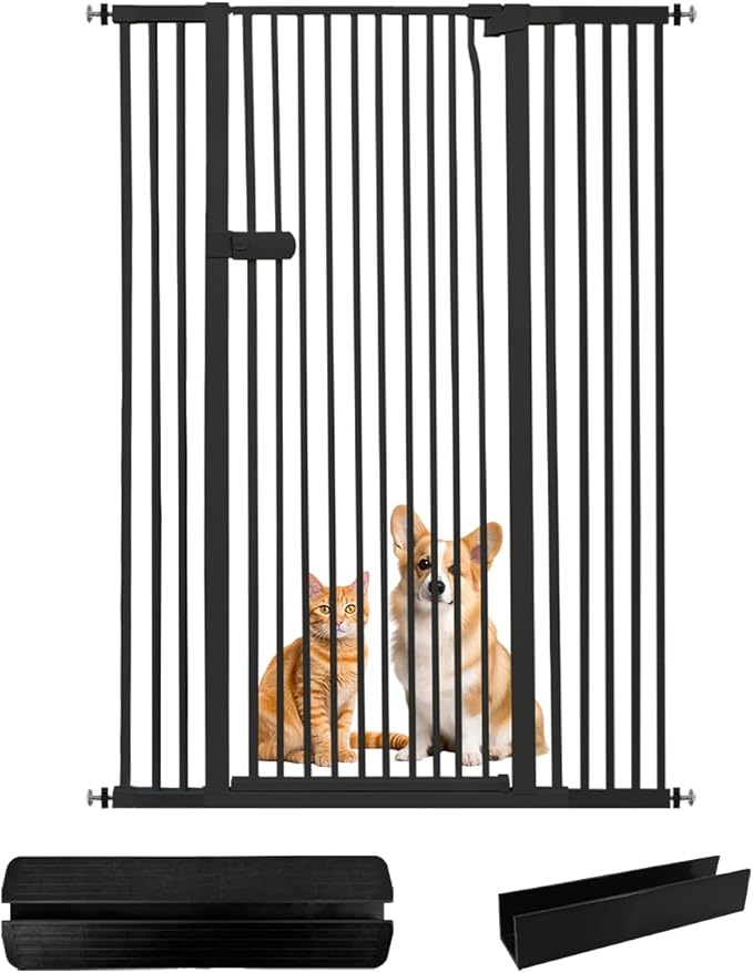 Lumizone Extra Tall Cat Gate 55.12" High Pressure Mounted Extra Wide 2025 New (17 Sizes) 1.37" Gap No Drilling Auto-Close One-Handed Operation Tall Pet Gate for Dogs(Black, 55.12" H x 29.92"-46.64" W)