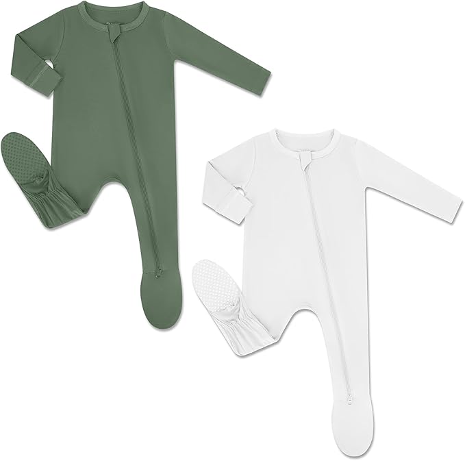 HAPIU Rayon from Bamboo Baby Footed Pajamas, 2 Way Premium Zipper, Footie for Baby Boy Girls, Newborn-24 Months