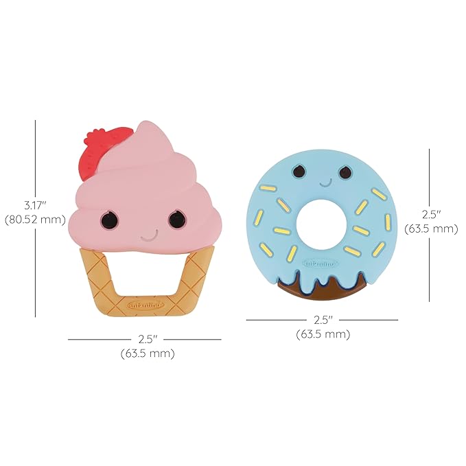 Infantino Sweet Tooth Silicone Teethers, Textured Baby Teething Toy, Ice Cream and Donut, 2-Pack