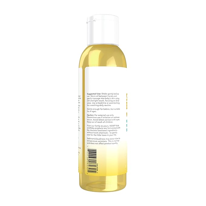 NOW Baby, Soothing Baby Oil, Fragrance Free, No Artificial Fragrance, Parabens, Phthalates, or Petrolatum, 4-Ounce