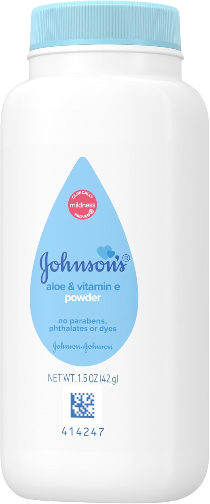 Johnson's Baby Naturally Derived Cornstarch Baby Powder with Aloe and Vitamin E for Delicate Skin, Hypoallergenic and Free of Parabens, Phthalates, and Dyes for Gentle Baby Skin Care, 1.5 oz