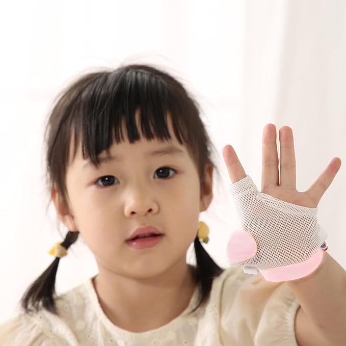 HS&ROXIN Thumb Sucking Guard for Kids with Finger Sucking Guard Gloves to Stop Thumb Sucking Deterrent Gloves for Ages 6 Months to 8 Years (Pink, XS)