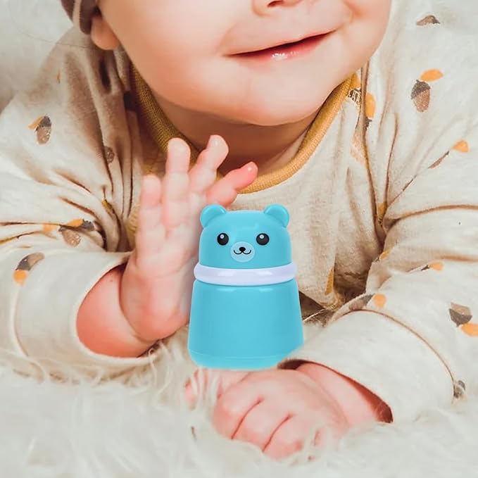 Cartoon Bear Baby Powder Puff Box Infant Talcum Powder Container with Puff Portable Loose Dispenser for Baby Skin Care 3.93X2.75X2.75In