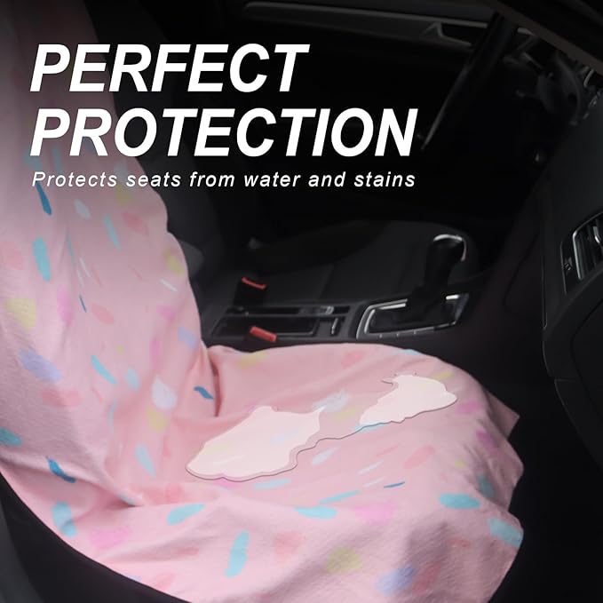 Sweat Towel Car Seat Cover Protector Front Seats for Gym Workout, Running, Swimming, Beach and Hiking, Waterproof Universal Seat Cover for Car, Truck, Van & SUV (Pink Drops, 1pcs Front Seat)