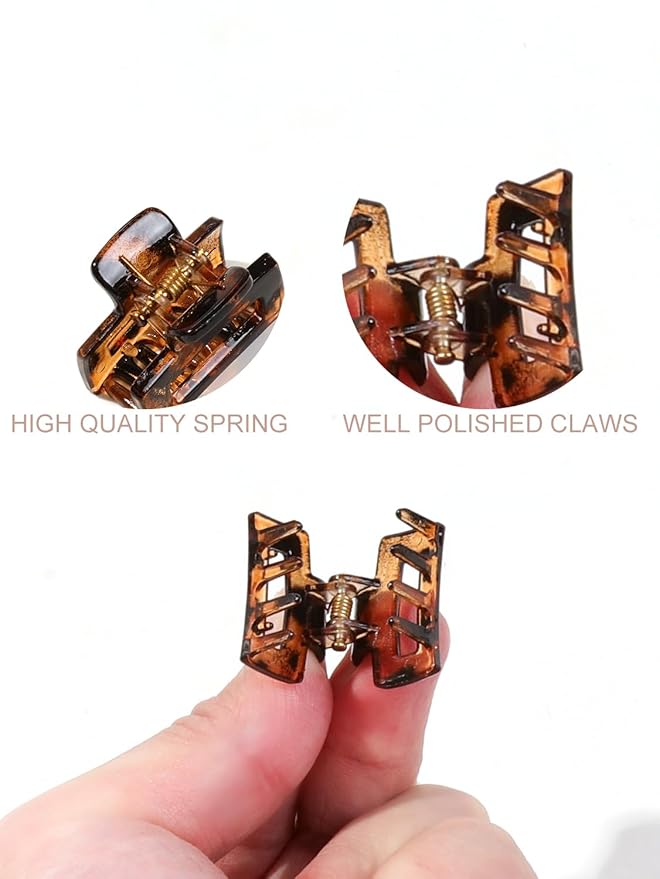 24 Small Hair Clips for Women Girls - Non-Slip Grip&Tangle-Free,Durable Plastic Mini Claw Clips (Tortoise & Black) for Thin/Medium Hair