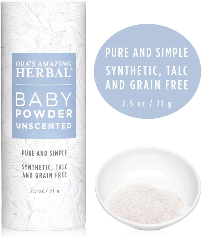 Baby Powder Talc-Free, Cornstarch Free Baby Powder, Unscented Fragrance Free Powder, Arrowroot Clay and Organic Plantain Leaf Powder, Ora’s Amazing Herbal, 2.5 oz