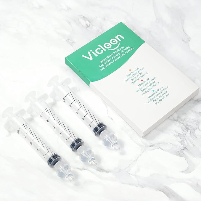Vicloon Baby Nasal Irrigator, 6PCS Nasal Syringe for Baby, Syringe Nasal Irrigator with Cleanable and Reusable Silicone Nasal Suction Tip forIrrigation, Nasal Spray, Nasal Hygiene（Transparent）