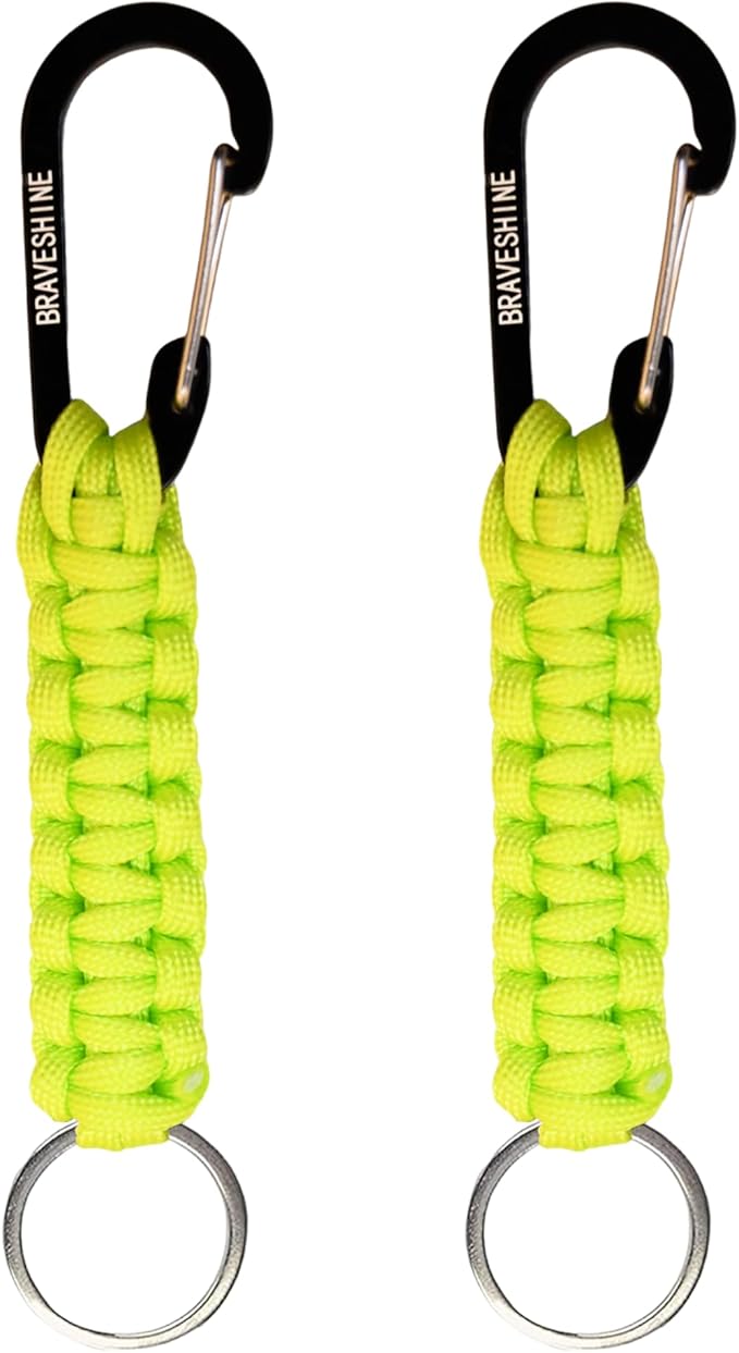 BRAVESHINE Paracord Keychain Carabiner Clip, D Ring Lanyard Hanger Stroller Hook for Water Bottle, Key, Backpacks, Men, Women