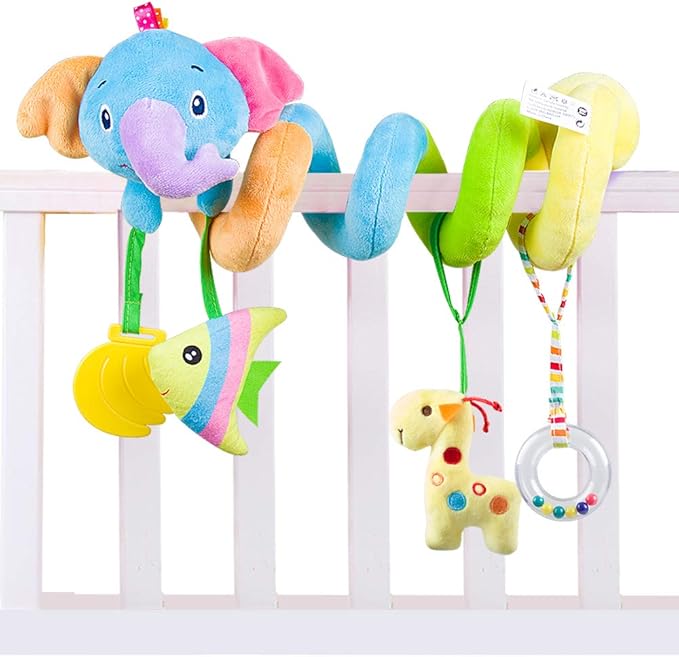 Caterbee Baby Car Seat Toys, Activity Spiral pram Hanging Toys with Rattle for Infant (Elephant)